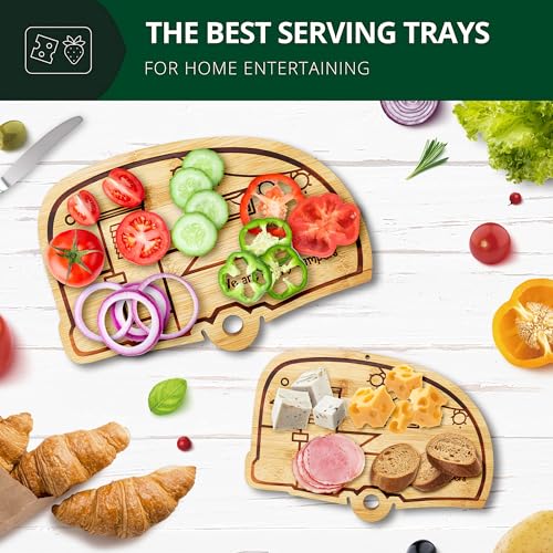 Camper Bamboo Cutting Board Set for RV Kitchen Accessories 2 Pieces, RV Wood Chopping Board Set with Juice Grooves, Hang Hole,for Meat Vegetables & Cheese,Camping Gifts RV Decor Camping Decorations - style: small and big