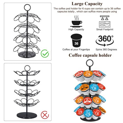 Coffee Pod Carousel Holder,Compatible with K-Cups Organizer Compatible with 36 Cup Pods,Spins 360-Degrees - color: BLACK