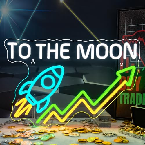Stock Neon Sign Day Trading Accessories Stock Market Decor for Game Room Neon Light To The Neon Desk Setup Crypto Ticker Display Green Candle LED Light Sign Finance Gifts for Man Day Traders - color: To The Moon