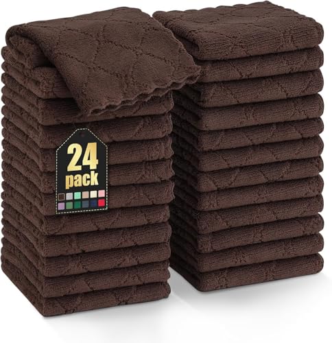 Homaxy 24 Pack Kitchen Dish Cloths (10 x 10 Inches, Brown), Super Soft and Absorbent Coral Velvet Dish Towels, Nonstick Oil Fast Drying Microfiber Cleaning Cloth, No Lint Household Dishcloths - color: Brown, size: 10x10 Inch-24 Pack