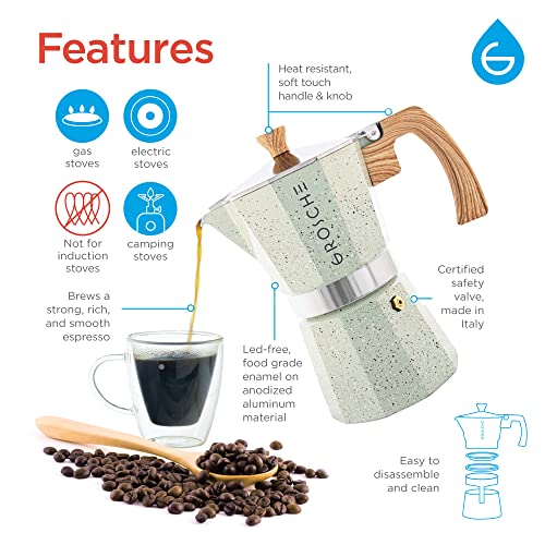 GROSCHE Milano Moka pot, Stovetop Espresso maker, Greca Coffee Maker, Stovetop coffee maker and espresso maker percolator (Mint, 6 cup) - color: Mint, size: 6 espresso cups