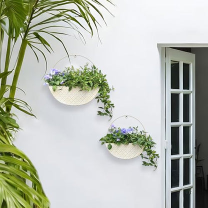 2-Piece Metal Planter Wall Hanging Baskets Decor Half-Moon Wall Mount Planter Set for Shabby Chic Farmhouse Outdoor Indoor Wall Decor