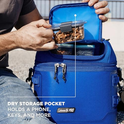 Coleman Pro 16-Can Premium Soft Cooler Lunchbox, Fully Insulated Lid & Body Stays Cold up to 30 Hours, Great for Camping, Tailgating, Parties, Sports, Concerts, Lunches & More - color: Neptune, style: 16-Can