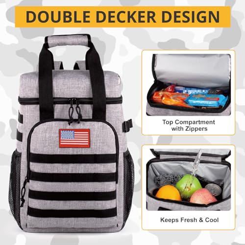 Tactical Backpack Cooler,Lunch Backpack for Men Adults Work with Handle，Soft Cooler Backpack Insulated Waterproof Leak Proof - color: Grey
