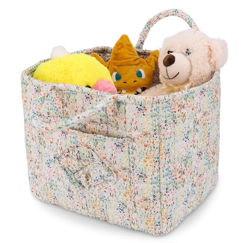Storage Basket Boho Fabric Large Collapsible Floral Laundry Nursery Hamper Portable Folding Storage for Clothes Toys (Blue Floral) - color: Blue Floral