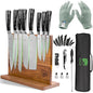FULLHI 15pcs Japanese Knife Set with Magnetic Knife Block Holder, Japan Stainless Steel Blades, Black Resin Ergonomic Handles for Professional and Home Cooking - color: Black, size: Magnetic Block Knife set