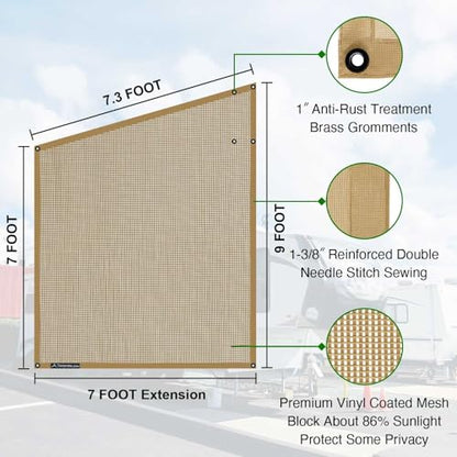 Tentproinc RV Awning Side Shade Screen 9'X7' - Beige Mesh Screen Sunshade Complete Kits Camping Trailer Canopy UV Sun Blocker - 3 Year Warranty - color: Beige