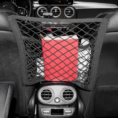 3 Layer Car Mesh Organizer Between Front Seats, Pet Dog Kid Net Barrier Car Net Pocket Elastic Storage Bag Tissue Purse Holder for SUV Truck Van, 15.7 x 13.7 Inch - size: 15.7 x 13.7 Inch