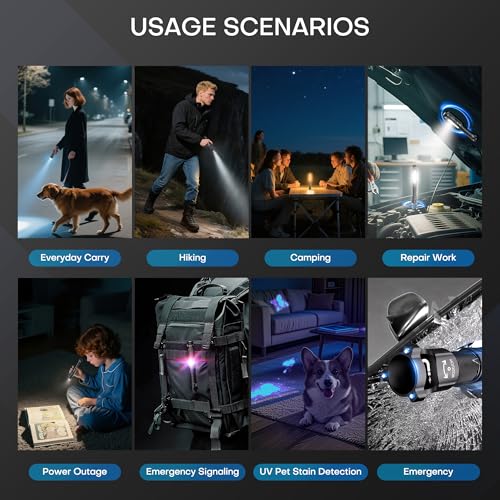 EDC Flashlight Rechargeable,800 Lumen Small Flashlight with Magnetic Clip & Base, 11 Modes LED Flashlight,Glass Breaker&Bottle Opener, USB-C Flashlight for Working,Home and Emergency - color: Black
