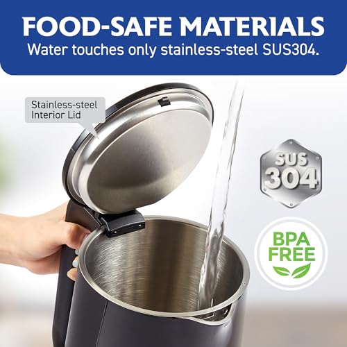 Elite Gourmet 1.7L Cool-Touch 1500W Fast Boil Electric Kettle, Fully Stainless Steel Lid & Interior BPA Free, Double Wall, Auto Shut-Off, Black - size: 1.8 Quarts