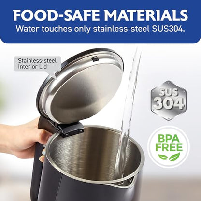 Elite Gourmet 1.7L Cool-Touch 1500W Fast Boil Electric Kettle, Fully Stainless Steel Lid & Interior BPA Free, Double Wall, Auto Shut-Off, Black - size: 1.8 Quarts