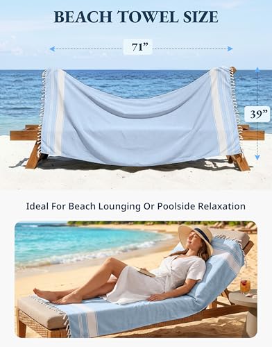 LANE LINEN Beach Towels for Women, 2 Pack Large Beach Towels Oversized, Pre-Washed, No-Shrink Sand Free Beach Towels, Quick Dry, Lightweight Travel Towel,Soft Beach Bath Towel, 39"x71" - Sky Blue - color: 06: Sky Blue, size: Pack of 2