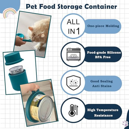 Original Canned Dog Food Storage Container | Wet Food Can Opener Spoon | Silicone Pet Can Lid | BPA Free, Airtight, Dishwasher & Freezer Safe(Dark Blue) - color: Dark Blue