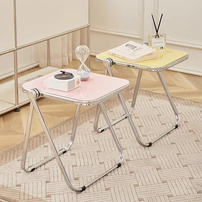 16.2"×14.1" Acrylic Folding Side Table, Portable Lightweight End Table, Sturdy Metal Frame and No Assembly Required, Space-Saving Design for Living Room, Bedroom and Small Room, Yellow - color: Yellow