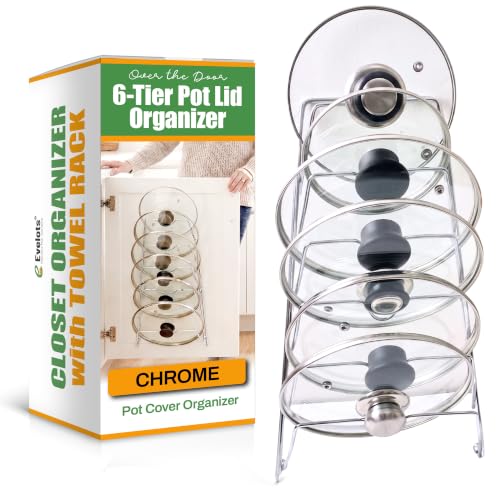 Evelots 6-Tier Pot Lid Organizer for Cabinet Door or Pantry Wall - Pots and Pans Lid Holder Rack - Glass or Metal Pan Covers Cabinet Organizer Kitchen Storage - Chrome Finished - size: Set of 1, style: Chrome - Cabinet/Wall Mounted