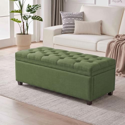Mangodan 43" Storage Ottoman Bench, Tufted Ottoman with Storage for Living Room, Large End of Bed Ottomans, Modern Entryway Benchs, Window & Bedroom Benches for Foot of Bed (Green) - color: Green
