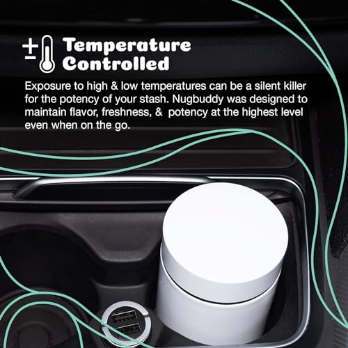 nugbuddy Mini Airtight Storage Container - Vacuum Sealed Insulated w Nested Glass Jar - UV Protection, Temperature Controlled Stainless - 100 ml (1/4 Oz) - color: White, size: 100 ML