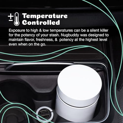 nugbuddy Mini Airtight Storage Container - Vacuum Sealed Insulated w Nested Glass Jar - UV Protection, Temperature Controlled Stainless - 100 ml (1/4 Oz) - color: White, size: 100 ML