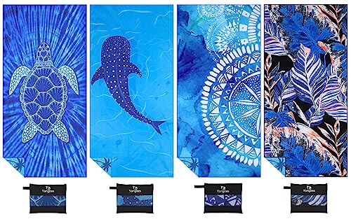 Yongoes 4 Pack Microfiber Lightweight Thin Beach Towel Sand Free Quick Dry Super Absorbent Large Towels for Swimming Pool Yoga Gym Travel Vacation Beach Accessories Essentials for Adults - color: 4 Pack Turtle Whale Mandala Palm