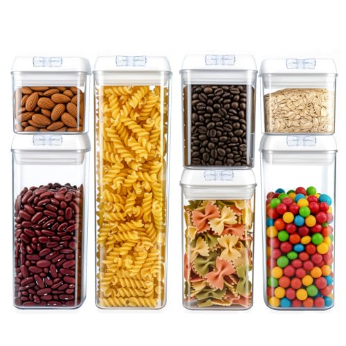 7-Piece Set of Airtight Food Storage Containers with Lids—Plastic Kitchen and Pantry Storage Jars, Ideal for Grains; BPA-Free Kitchen Storage Jars