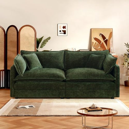SoarFlash Chenille Sectional Sofa, Comfy Modular Loveseat Sofa, Modern 2-Seat Couch Deep Seat Sofa Set for Living Room,Green - color: Green, size: 2 Seat