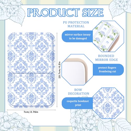 Geelin 12 Pcs Compact Mirror Bulk Mini Pocket Mirrors for Women Travel Folding Mirror Portable Hand Mirrors for Graduation Party Gift Camping Office Home(Blue Rose) - style: Blue Rose