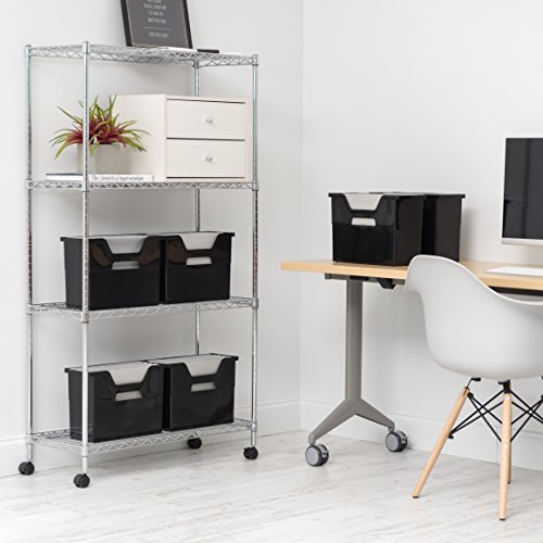 IRIS USA Medium Portable Desktop File Box with Open Lid, 6 Pack, Side Handles, Tabs & Inserts, Hanging File Folders, Letter-Size File Magazine Newspaper Mail Document Notebook, Black - size: 6 - Pack, style: Open Top Bin (M - Black)