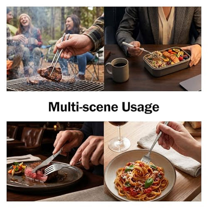 iNKULEER 100% Pure Titanium Travel Cutlery Set | Reusable Utensils with Metal Case | Portable Silverware for Camping, Office, Travel & Outdoor Dining - color: Pure Titanium
