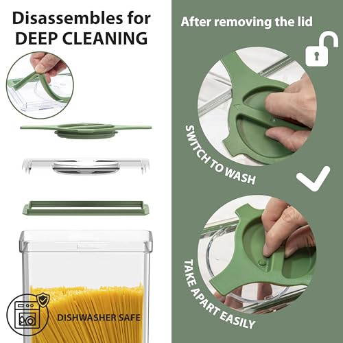 4-Pack Airtight Pantry Containers, 1.9 QT / 1.8 L Clear Food Storage Jars with Leakproof Twist-Lock Lids, Detachable Lid for Easy Cleaning, Cereal, Pasta, Rice, Oats, Snack Storage- Green - color: Green