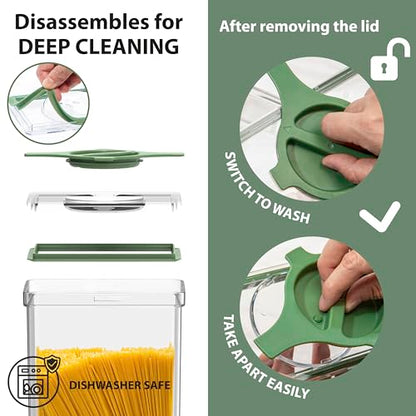 4-Pack Airtight Pantry Containers, 1.9 QT / 1.8 L Clear Food Storage Jars with Leakproof Twist-Lock Lids, Detachable Lid for Easy Cleaning, Cereal, Pasta, Rice, Oats, Snack Storage- Green - color: Green