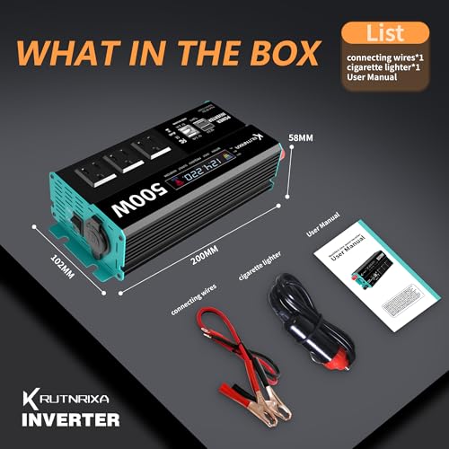 500W Power Inverters Peak 1000W 12V DC to 110V AC Converter for Vehicles USB-C/PD 25W Fast Charging Ports Car Charger Adapter with a Cigarette Lighter Ports Plug Outlet - size: Modified sine wave-500W