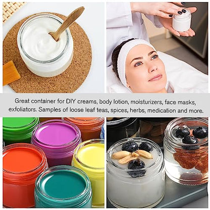 Small Glass Jars with Lids, 4 oz Glass Jars with Plastic Woodgrain Lids & Inner Liners, Reusable Travel Cosmetic Containers for Creams, Makeup, Lotion, Spice- 2 pack - color: Clear-2 Pack-4oz