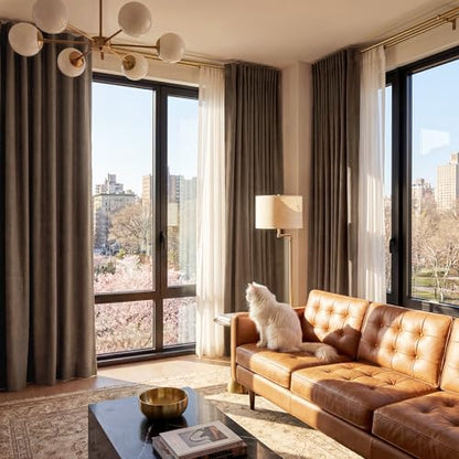 RYB HOME 100% Blackout Polyester Textured Curtains 90 inches Long, Thermal Insulating Privacy Energy Saving for Bedroom Living Room Window Office Theater Dining Nursery, W52 x L90 in, Coffee, 2 Panels - color: Brown, size: 52"W x 90"L (Pack of 2)
