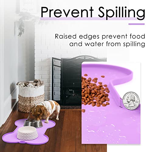 Super Design Dog Food Mat Dog Bowl Mat for Food and Water Silicone Non Spill Cat Feeding Mat Puppy Placemat Waterproof - 20.5" x 14.5", Purple - color: Purple