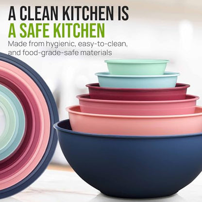 Zulay Kitchen 12 Piece Plastic Mixing Bowls with Leak-Proof Lids Set - Microwave and Freezer Safe Kitchen Mixing Bowls for Preparing, Serving and Storing - Large Nesting Bowls (Cotton Candy Ombre) - color: Cotton Candy