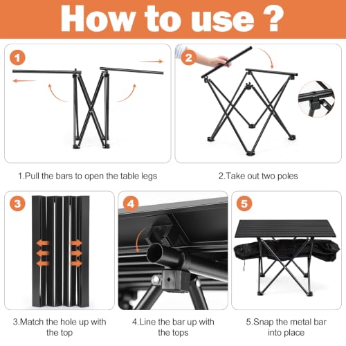 REDCAMP Portable Camping Table, Ultralight Roll Up Folding Table | 27x19’’ Beach Tbale with Storage Bag for Outdoor, Picnic, Sports, Party, Cooking, Camping, Black - size: 28"D x 19"W x 15"H