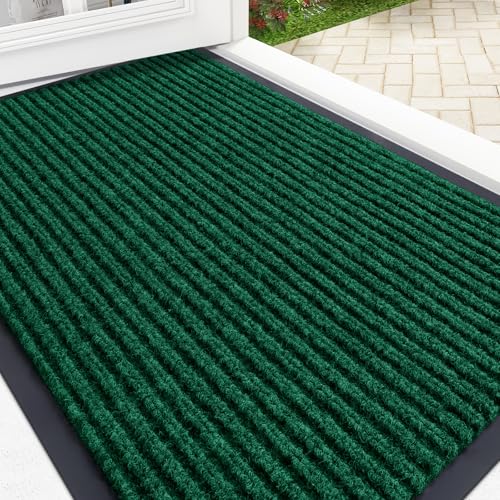 OLANLY Front Door Mat Indoor Outdoor Entrance, Waterproof Heavy Duty Doormat, Fade Resistant, Low Profile, Easy Clean Patio Porch Welcome Floor Mats for Entry, 29.5x17, Green - color: Green, size: 29.5" X 17"
