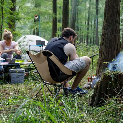 Naturehike YL05 Camping Chair, Ultralight Portable Camp Chair with Storage Bag, Compact Folding Beach Chair for Backpacking Hiking Fishing Picnic - color: Tan-upgraded