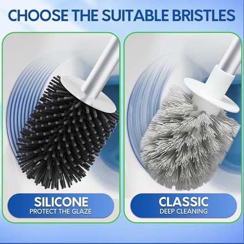 BOOMJOY Toilet Brush and Holder Set, Silicone Toilet Bowl Cleaner Brush, Toilet Scrubber Brush with Tweezers for Bathroom Cleaning, RV Accessories and House Organization Must-Haves - Gray - color: Gray