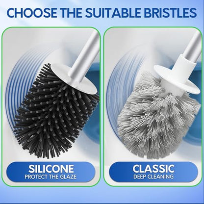 BOOMJOY Toilet Brush and Holder Set, Silicone Toilet Bowl Cleaner Brush, Toilet Scrubber Brush with Tweezers for Bathroom Cleaning, RV Accessories and House Organization Must-Haves - Gray - color: Gray
