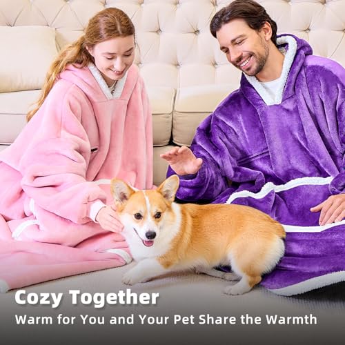 IFNOW Wearable Blanket Hoodie, Oversized Sherpa Fleece Hooded Sweatshirt with Eye Mask, Cozy and Giant Blanket Hoodie with Sleeves Extra Long for Adults Men Women, Purple - color: Purple, size: Adult