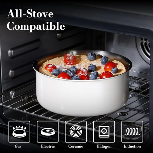 14 pcs Stainless Steel Cookware Set, Detachable Pots and Pans Set with Removable Handle, Non Toxic Space Saving RV Camping Cookware Set, Induction Cookware, Dishwasher & Oven Safe - size: 14 Pcs White