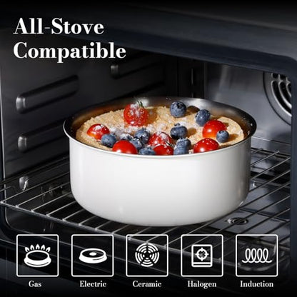14 pcs Stainless Steel Cookware Set, Detachable Pots and Pans Set with Removable Handle, Non Toxic Space Saving RV Camping Cookware Set, Induction Cookware, Dishwasher & Oven Safe - size: 14 Pcs White