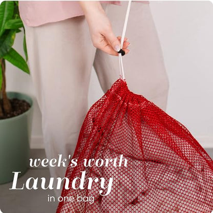 Handy Laundry Mesh XL Laundry Bag, 24" x 36" Heavy Duty, Durable Drawstring Closure, Machine Washable, Large Capacity for Delicates, Travel, College Dorm, Apartment, Red - color: Red