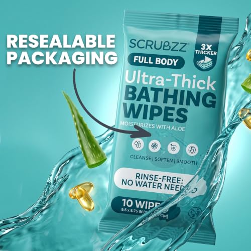 Extra Large Body Wipes for Adults Bathing No Rinse - 120 Ultra Thick Disposable Shower Wipes for Men, Women & Elderly - Great for Gym, Camping, Post Surgery - size: 10 Count (Pack of 12)
