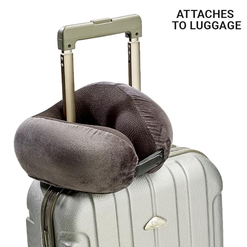 Go Travel Ultimate 3.0 Travel Pillow, Deluxe Memory Foam Neck Pillow with Magnetic Closure and Side Pocket, Ideal for Commute, Airplane, Car & Bus, Travel Essentials, Made in USA, Dark Gray