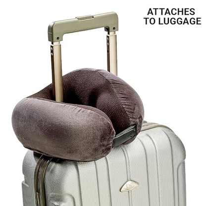 Go Travel Ultimate 3.0 Travel Pillow, Deluxe Memory Foam Neck Pillow with Magnetic Closure and Side Pocket, Ideal for Commute, Airplane, Car & Bus, Travel Essentials, Made in USA, Dark Gray