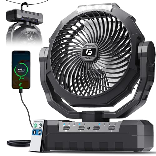 FRIZCOL 3-in-1 Camping Fan - Portable Fans Rechargeable - 36000mAh Battery Powered Fan with Light & Remote for Indoor, Outdoor, Tent, Travel, Fishing, Jobsite, Gifts for Men Dad Him - Black - color: Black, style: 36000mAh Internal