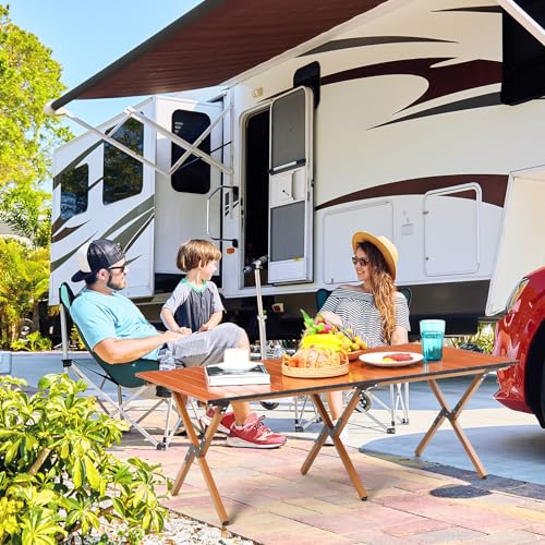 Suzile 2 Pack 4FT Folding Camping Table, Roll Up Portable Camp Table with Carry Bag, Low Collapsible Lightweight Aluminum Outdoor for Camping, Picnic, Beach, Patio, Kitchen(Nut Brown) - color: Nut Brown