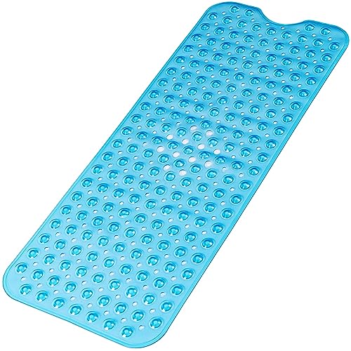 Large Non Slip Bathtub Mat, Extra Long Bath Mat for Tub, 40 x 16 Inch, Machine Washable Shower Mats with Suction Cups and Drain Holes, Bath Tub Mats for Bathroom Non Slip, Clear Blue - color: Clear Blue, size: 40" x 16" (Rectangular)